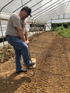 man taking a soil sample